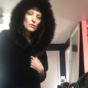 1940s Velvet Coat with Large Fur Hood